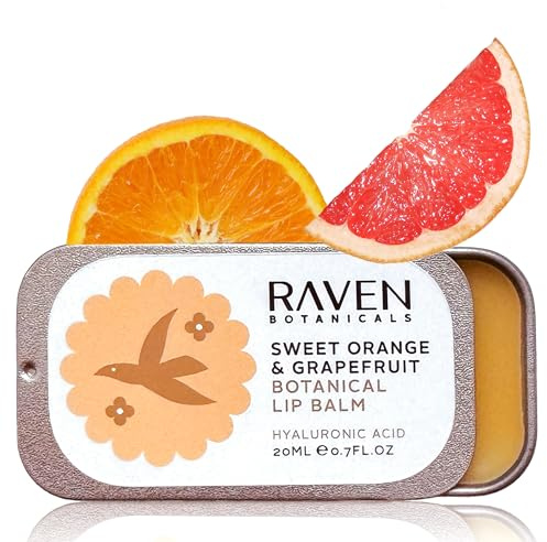 Raven Botanicals Natural Lip Balm Treatment, Hydration and Barrier Support, Organic Plant Extract Formula – Botanical Lip Balm 20ml (Sweet Orange)