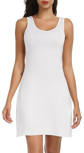 Lovasy Full Slips for Women Sleeveless Tank Tops Under Dress Wide Straps Mini Slip Nightwear White,XX-Large