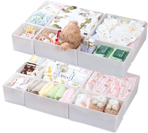 ORLISA Drawer Organiser for MALM Drawers, 14 Pack Clothes Drawer Organisers, Foldable Fabric Drawer Dividers for Underwear Socks Bras, 3 Sizes Storage Boxes, White