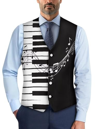 Suhoaziia Gilet da abito casual da uomo leggero da cerimonia formale con scollo a V per feste matrimoni smoking, Note musicali., L