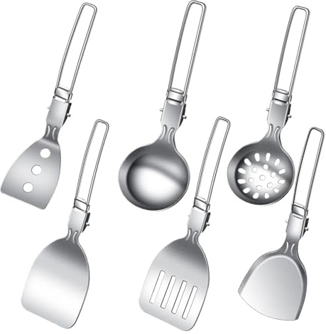 Ensemble d'ustensiles de camping – 6 pièces de cuillères à soupe pliantes, réutilisables, antidérapantes, ustensiles de cuisine de voyage | Couverts portables et légers pour la randonnée, les voyages