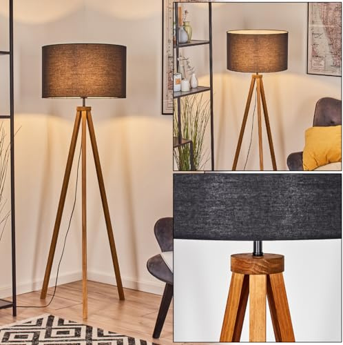 HOFSTEIN Stehleuchte Flemming, Stehlampe aus Metall/Holz im modernen Boho-Design, Schirm aus Stoff, Ø 50 cm, 155 cm, E27, mit Fußschalter - Wohnzimmer, Schlafzimmer, Esszimmer, Flur