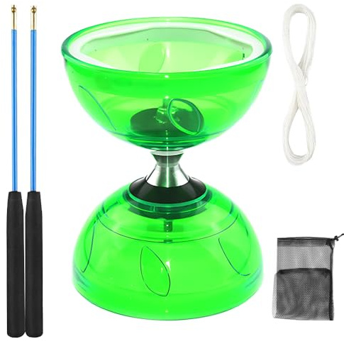 KUWUNG Diabolo LED con cuscinetto a sfera, 4,5 mm Diabolo luminoso, set giocoliere con bastoncini a mano, strumento circo a ruota libera per adulti principianti professionisti (verde)