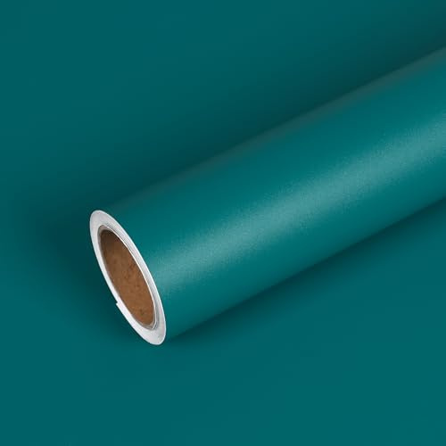 VEELIKE Türkisblau Tapete Möbelfolie Selbstklebende Tapete Petrol Matt Klebefolie Grün Türkis Tapeten Wohnzimmer Badezimmer Wasserfest Klebetapete Vinyltapete Wandtapete Schlafzimmer 40 cm × 300 cm