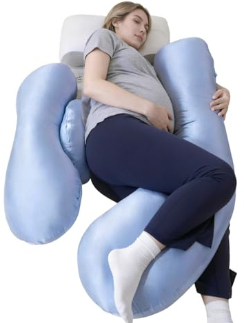 Pregnancy Pillows for Side Sleeping - Adjustable Belly & Back Support Pillow,H Shaped Full Body Maternity Pillow with Cooling Removable Cover, for Pregnant Women and Adults(Blue)