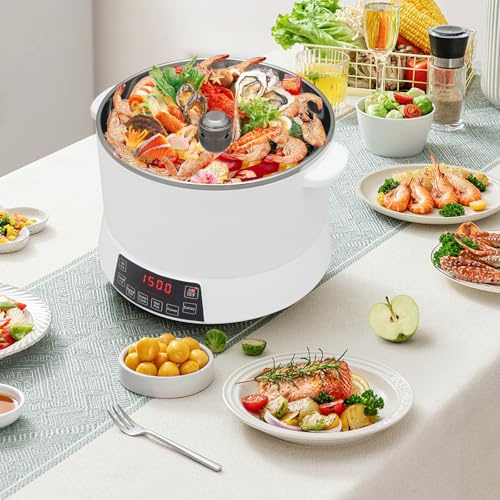 Apriltop 1500W 1000W 600W Mijoteuse électrique, Cuiseurs à Riz Low Sugar 4L pour 4 à 6 Personnes, Cuve Intérieure en Acier Inoxydable 304, Appareil électroménager Cuisine, 29x26cm (Blanc)