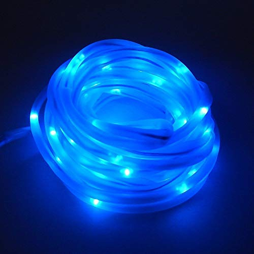 XUNATA LED Solar Lichterschlauch 5M 50 LEDs Lichter IP65 Wasserdicht Schlauchlicht Lichtschlauch für Garten, Weihnachten, Hochzeit, Party (Blau, 5m (50LEDs) + 2m lead cable)