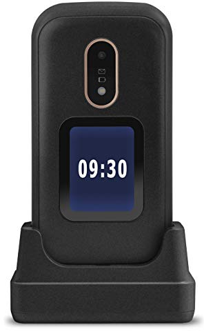 Doro 6060 Unlocked 2G Clamshell Big Button Mobile Phone for the Elderly with 2.8 Screen, External Display and Charging Cradle Included