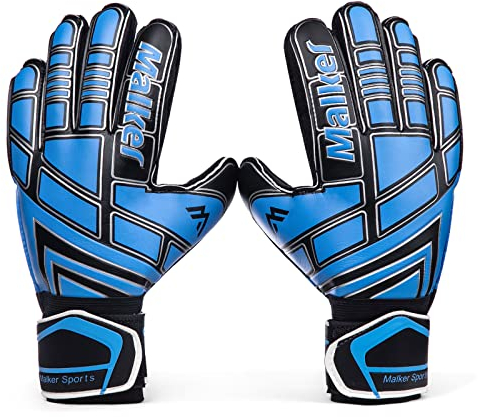 Malker Torwarthandschuhe Fußball Handschuhe für Erwachsene und Jugend Kinder mit Fingerschutz, Stärken Grip， rutschfeste，Ausrüstung Verhindert von Verletzungen(Größe 6 Blau/Schwarz)