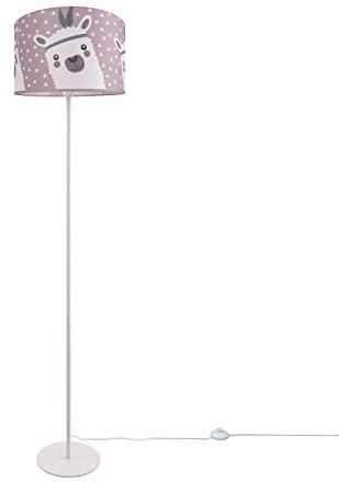 Paco Home Kinderlampe Stehlampe LED Kinderzimmer Lampe Mit Lama-Motiv Stehleuchte E27, Lampenfuß: Einbeinig Weiß, Lampenschirm: Pink (Ø38 cm)