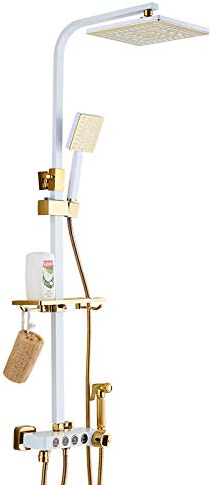 Huin Luxus Duschbad Set weiße Badarmaturen Gold Bad Niederschlag Messing Duscharmatur Set Handspray