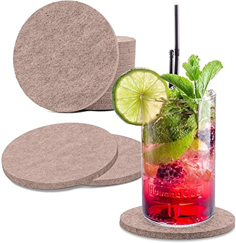 wortek Filzuntersetzer rund für Gläser – 8er Set Glasuntersetzer für Getränke, Tassen, Bar, Glas - Ø 10cm Tischuntersetzer waschbare Untersetzer Gläser Beige Glas Untersetzer-Set