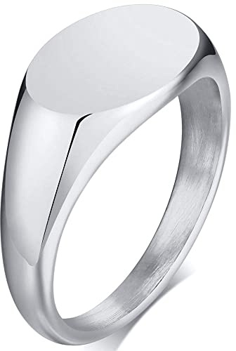Jude Jewelers Stainless Steel Classical Simple Plain Oval Shape Signet Style Pinky Wedding Statement Promise Anniversary Ring (Silver, 5)