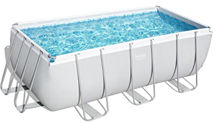 Bestway Power Steel Ersatz Frame Pool ohne Zubehör 412 x 201 x 122 cm, lichtgrau, eckig