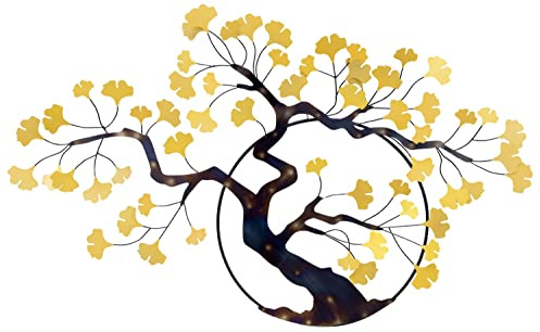 KunstLoft Wanddeko Metall | 100% HANDGEFERTIGT | 127x77x6cm | Wandbild Metall 'Ginkgotraum' | Bäume | Gold Silber | Wandskulptur | Metalldeko Wand Wohnzimmer