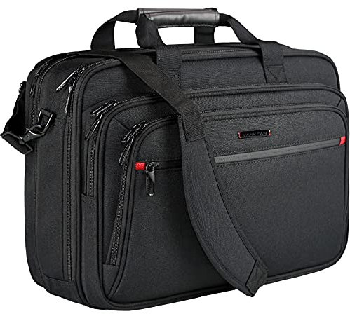 VANKEAN Laptoptasche für Herren Damen, Passend für bis zu 17,3 Zoll Laptop Erweiterbare Premium Laptop Aktentasche Wasserabweisende Umhängetasche Computertasche für Geschäft/Schule-Schwarz