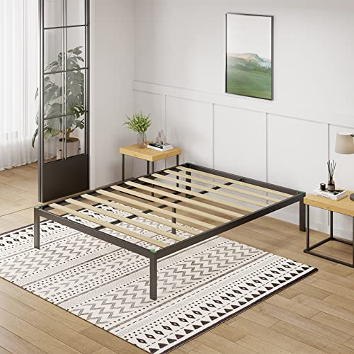 Novilla Cadre de lit Plateforme en métal 30cm, Sommier, avec 5 Pieds Hauts, Rangement sous Le lit, Support à Lattes en Bois,Assemblage Facile,160 x 200 cm, Noir