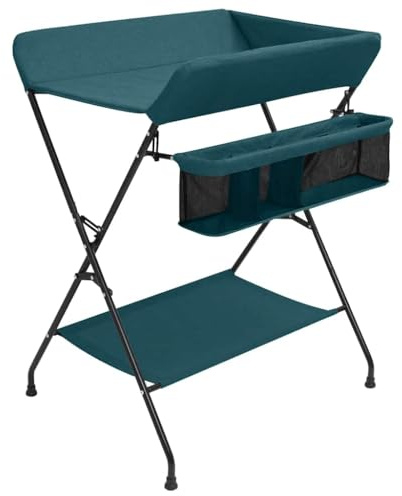 vidaXL Wickeltisch mit seitlichen Staufächern Zusammenklappbar Wickelauflage Kommode Mulde Unterlage Wickeln Baby Kinder Grün Eisen