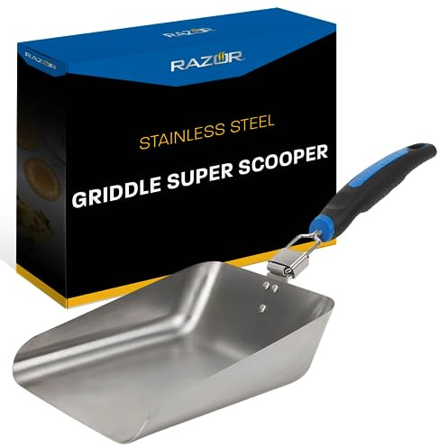 Razor Griddle Food Scooper, Multi-Purpose Stainless Steel Griddle Food Mover, Extra-Large Scooper for Bulk Meals, Vegies for Outdoor Cooking, BBQ, Grilling, Shovel Spatula for Stir Fry & More -08835RZ