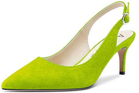 Aachcol Donna Slingback Pumps Spillo Medio Tacco Heel a Punta Cinturino alla Caviglia da Matrimonio Ufficio Feste Dress Scarpe Sandali 6 CM Verde Lime Scamosciato 41 EU