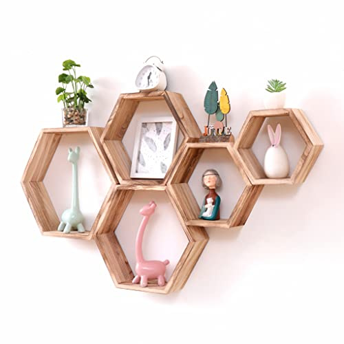 Sechseckige Wandregale Wabenförmige Regale 5er-Set Wandmontierte Holzregale im Landhausstil Wand-Aufbewahrungsregal für Badezimmer, Küche, Schlafzimmer, Wohnzimmer ,Flur, Büro, Dekor- Wanddekoration | Farmhouse Waben-Wandregal-Set, 10 Stück, Hängeaufbewahrung für Badezimmer, Küche, Wohnzimmer, Büro, Dekoration, Treibholz