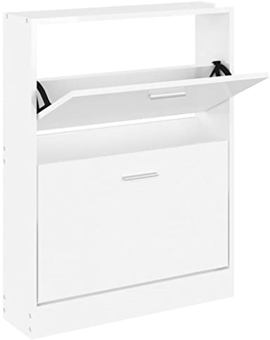 vidaXL Schuhschrank Schuhablage Schuhregal Schuhständer Schuhaufbewahrung Schuhkipper Schuhkommode Hochglanz-Weiß 59x17x81cm Holzwerkstoff