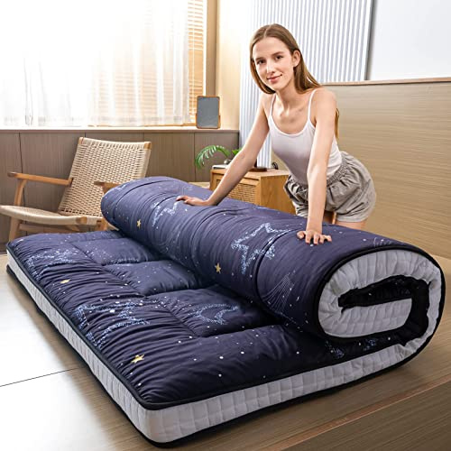 MAXYOYO Black Moon and Star Futon Mattress, Japanese Floor Mattress Quilted Mattress Topper, Extra Thick Folding Sleeping Pad Breathable Floor Lounger Guest Couch for Camping, Twin