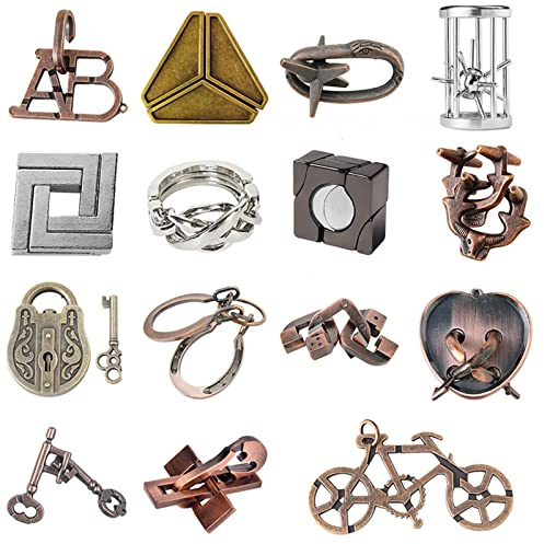 RoseFlower 3D Metall Knobelspiele, 15 Stück IQ Puzzle Set, Brainteaser, Draht Geduldsspiel für Erwachsene, Studenten und Kinder (Type A)