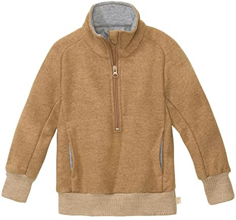 Disana Troyer, Leichter Sweater mit Reißverschluss | 100% Bio-Merinowolle GOTS, IVN Best | Baby Kleinkind Kind Unisex | Made in Germany | Karamell Gr. 122-128
