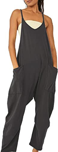 RPAEOY Women's Playsuit Dungarees Loose Casual Sleeveless Long Jumpsuit with Pocket Summer Romper Overalls Baggy Bib Pants (Black,S)