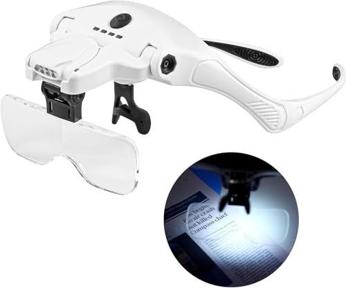Minidiva Pannband upplysta förstoringsglasögon med LED-ljus, huvudmontering förstoringsglas visir handsfree headset förstoringsglas lupp för nära arbete, sömnad, hantverk, läsning, reparation, smycken