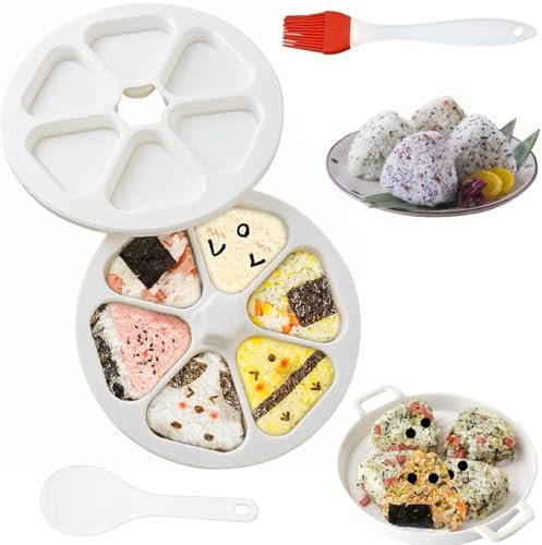 agctrler Dreieckige Onigiri Form, 6 in 1 Sushi Form Große mit 1 Reislöffel und 1 Silikonölpinsel, Onigiri Formen Set für Algenflocken, Algenblätter, frisches Gemüse, Wiederverwendbar