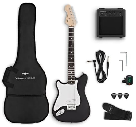 VISIONSTRING Guitarra Eléctrica Zurda 3/4 Tamaño Guitarra Starter Pack con Amp para Niños y Principiantes