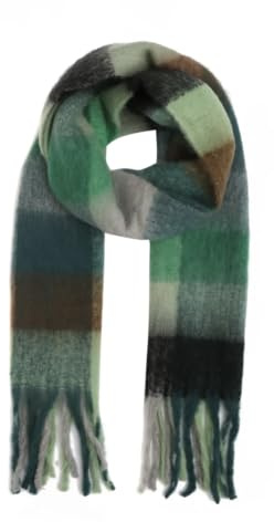 FASHION YOU WANT Damen Web Strickschal mit buntem Karo Muster und langen dicken Fransen, warmer Winter, Stola