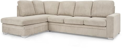 Home Detail Alcott Left-Hand Facing Corner Sofa, Mocha Jumbo Cord | L Shaped, Upholstered Jumbo Cord Fabric, Dark Grey & Mocha