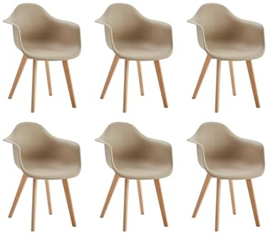GrandCA HOME 6er-Set Esszimmerstühle, nordische Küchenstühle mit Beinen aus Buchenholz, Moderne Sessel für Wohnzimmer, Büro, Schlafzimmer, Esszimmer, Beige
