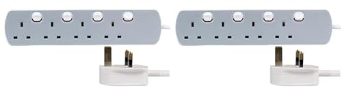 PRO ELEC PELB1767 4 Gang Individually Switched Extension Lead Grey, 5m (Pack of 2)