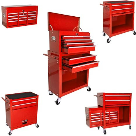 Fulvari Rolling Tool Chest, 8 Drawers Rolling Tool Chest with Wheels, Portable Rolling Tool Box On Wheels, High Capacity Tool Chest Organizer for Garage, Workshop, Home Crafts Use red