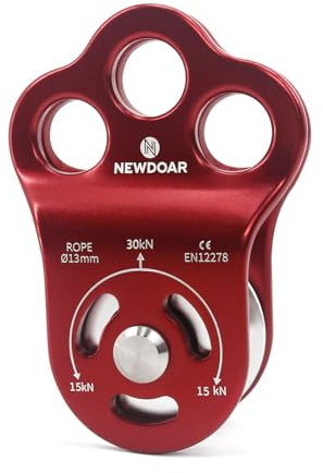 NewDoar 30 KN Certifié CE Poulie d'escalade de Sauvetage à Trois Trous Micro Poulie pour Transport de Corde Max 13 mm avec Roulement pour Rappel Tyrolienne Plaques Latérales Durables(1 pc)