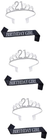 FRCOLOR 3 Sätze 21 Partyetikettengürtel Fotorequisiten zum 21. Geburtstag herzförmige Kuchenformen Partyschärpe 21. bday Haarkamm Kristall Geburtstagsfeier Schärpe Roségold schmücken