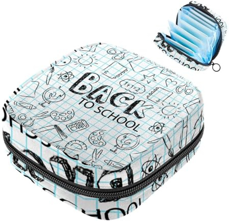 RODAILYCAY Damenbinden Aufbewahrungsbeutel für Frauen, große Kapazität, Menstruationspad-Tasche, handgezeichnete Schulanfang, Menstruationstaschen, Tampon-Sammelhalter, Geldbörse