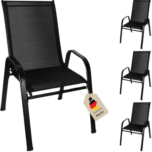 Koopmann 4er Set Gartenstuhl Balkonstühle - Balkonmöbel-Set Stapelbar Textilene, robustem Metallgestell und hoher Belastbarkeit 120 KG - Bequeme Stapelstühle wetterfest, rostfrei & Anti-Rutsch