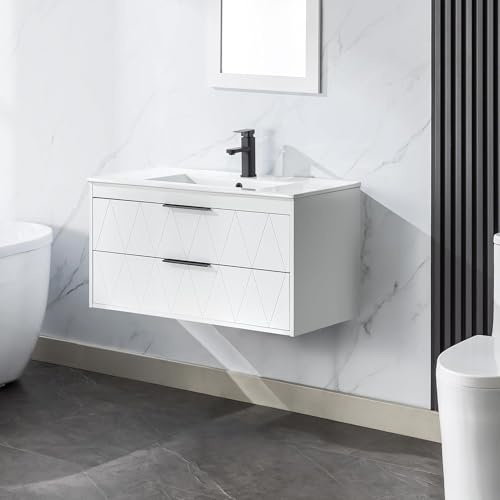 UEV Waschtisch mit Unterschrank, Waschbeckenunterschrank 90cm hängend,Weiß