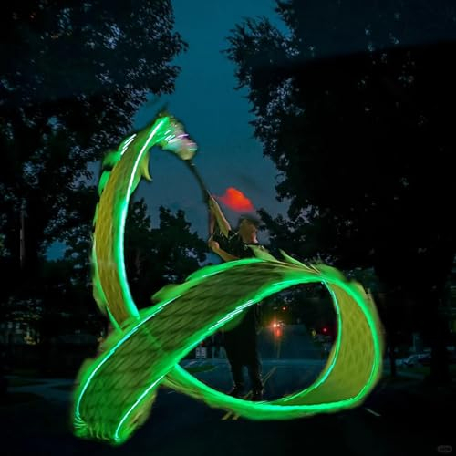 EXCLURA Jongliertücher Nacht-LED-Drachen-Poi, Jonglier-Fitness-Drache, Drachen-Poi, Leuchtender, Fließender Outdoor-Drachentänzer, Drachen-Poi-Streamer für Garten/Strand(Green,10 m (33 ft))