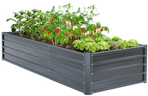 Ohuhu Bancal de metal para plantas de 240 x 90 x 45 cm, bancal alto para jardín de chapa de acero resistente con diseño estable, protección contra la corrosión y larga durabilidad, ideal para