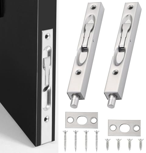 Xiciki 2 Packs Door Flush Bolt Lock Flush Bolt Latch Lock Concealed Door Security Bolts Polished Chrome Slide Door Lock 6 Inches with Screws for Bedroom, Bathroom, Cupboard for Wooden French Doors