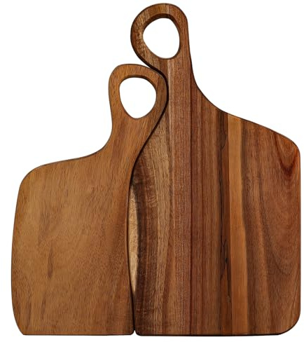 Lot de 2 planches à découper en bois d'acacia bio avec poignées pour boucher, fromage, légumes, salade de fruits (40,6 x 22,9 cm, 33 x 17,8 cm)