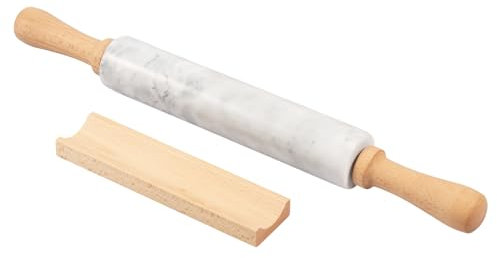 Deuson Marmor-Nudelholz, 48,3 cm, Antihaft-Marmor-Teigroller mit Holzgriffen und Basis, poliert, glatt, Marmor-Nudelholz, wiederverwendbar, Bäckerei-Rollstift zum Backen von Gebäck, Pizza, Keksen, NM,