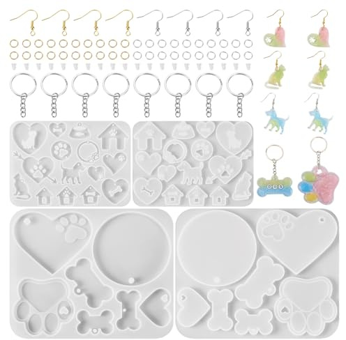 PandaHall - 2 stampi 3D a tema animali domestici, resina epossidica UV, ossa di cane, zampa, cuore, stampi in resina siliconica, per portachiavi e orecchini, artigianato e creazione di gioielli