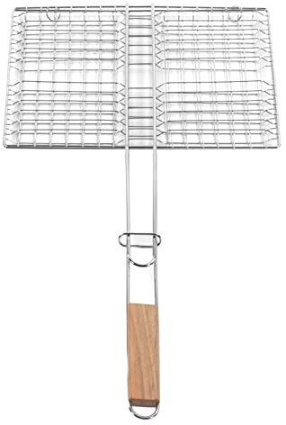 Panier de Barbecue en Acier Inoxydable avec Grille Verrouillable, pour Viande, Poisson, Crevettes, Compatible Gril Charbon et Gaz